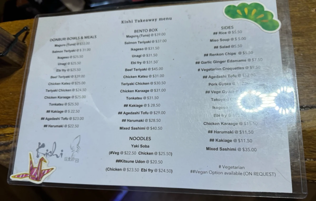 Menu, Kishi