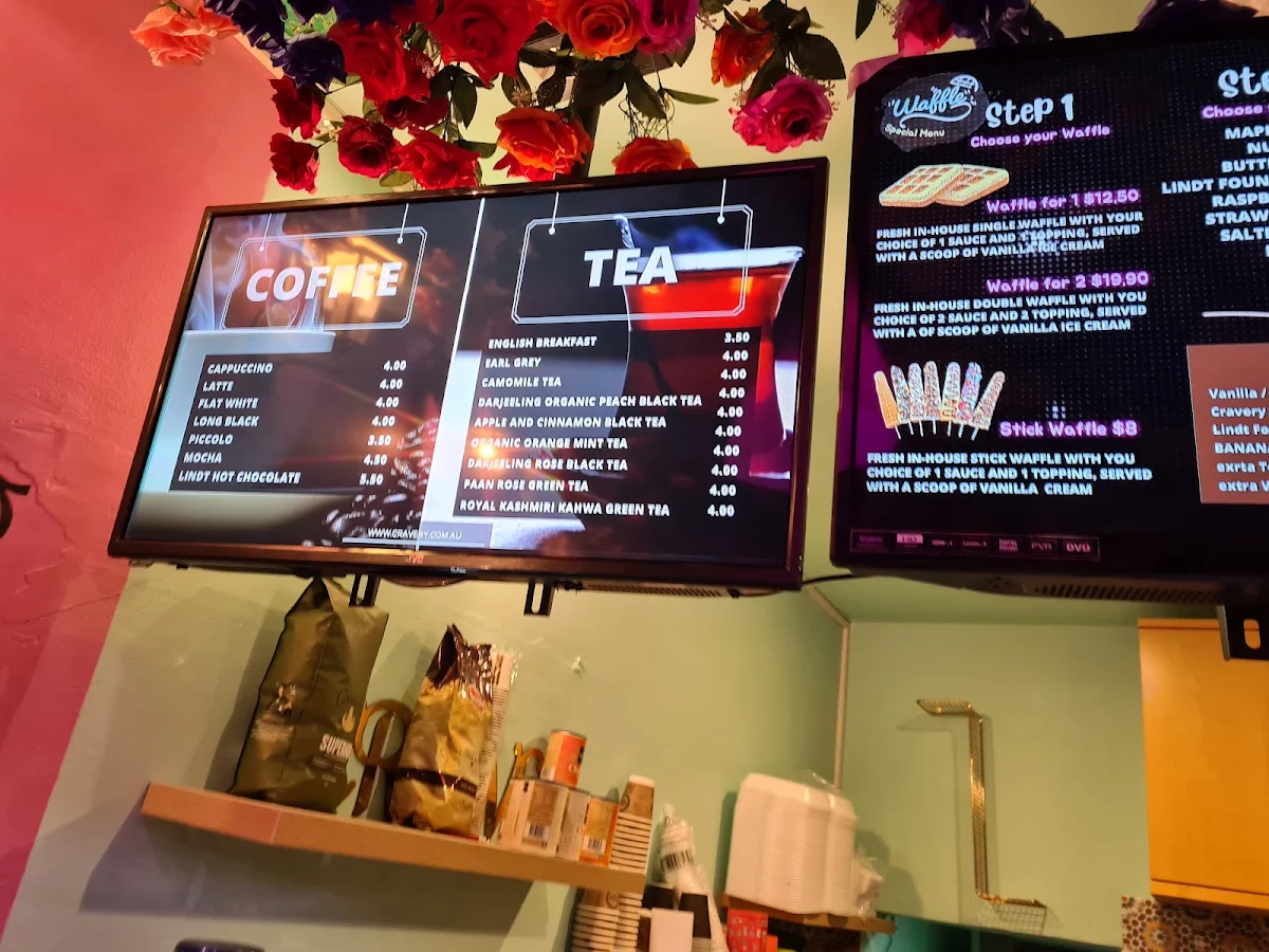 Menu, Cravery Crepes &Acai, drinks bubble tea shop
