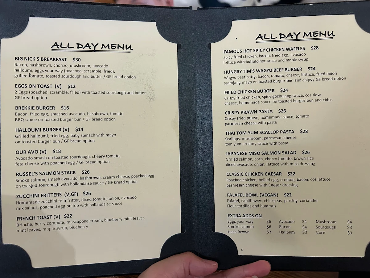 Menu, Three Williams Cafe