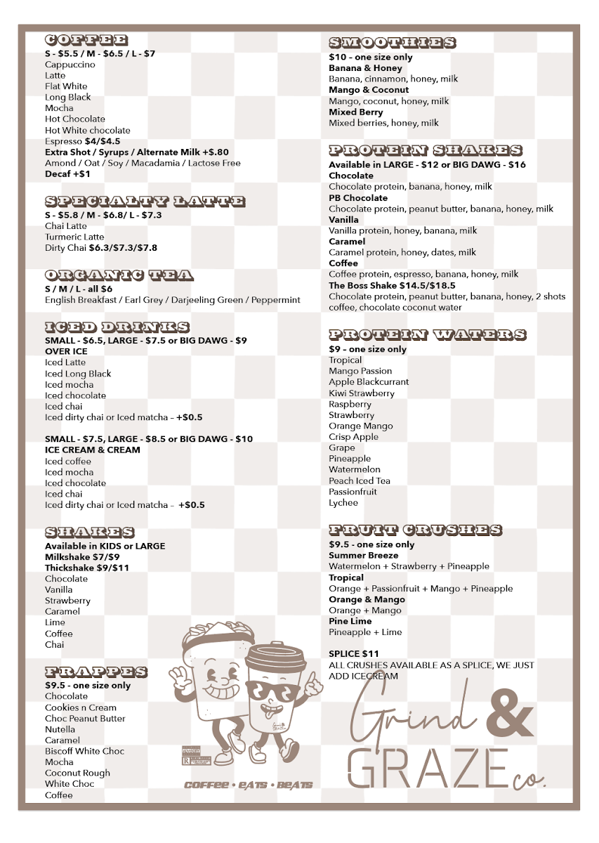 Menu, Grind & Graze Co.