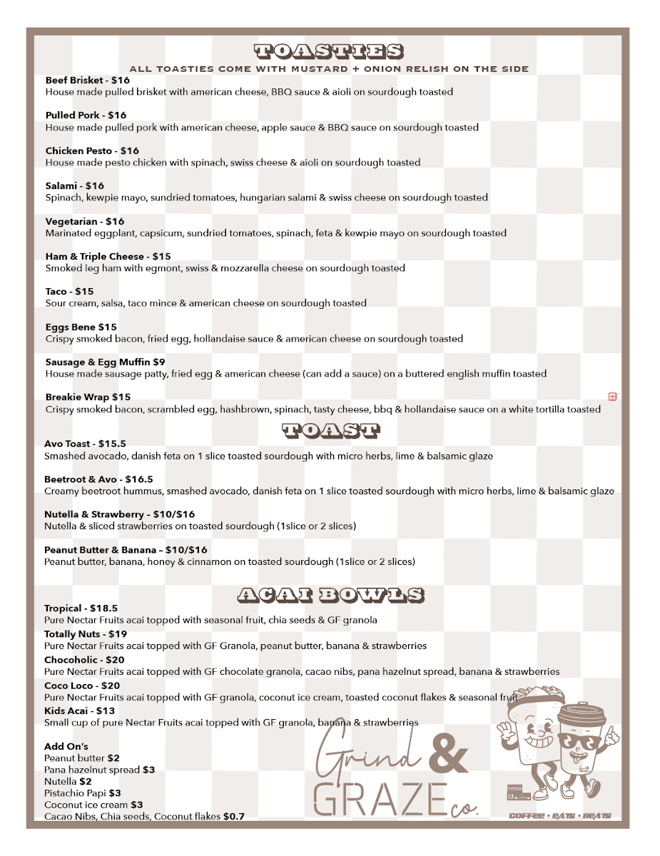 Menu, Grind & Graze Co.