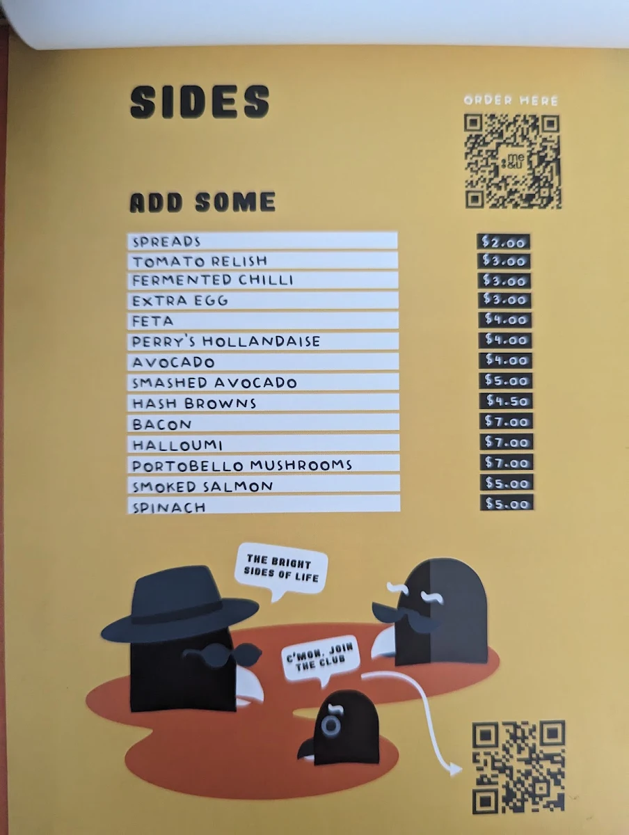 Menu, Perry’s (Peregrine Social Club)
