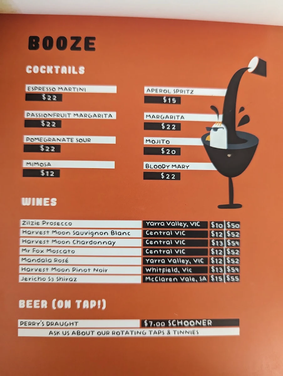 Menu, Perry’s (Peregrine Social Club)