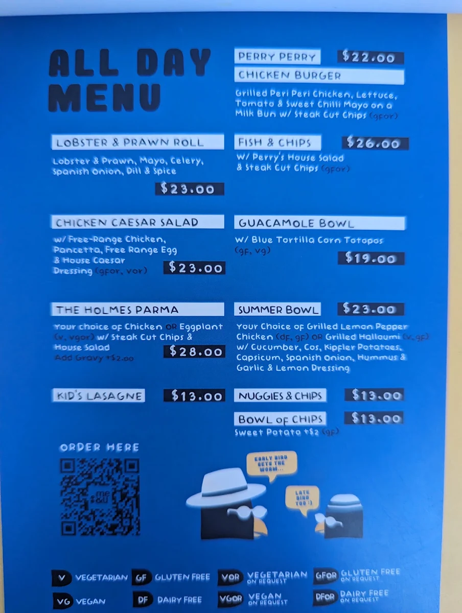 Menu, Perry’s (Peregrine Social Club)