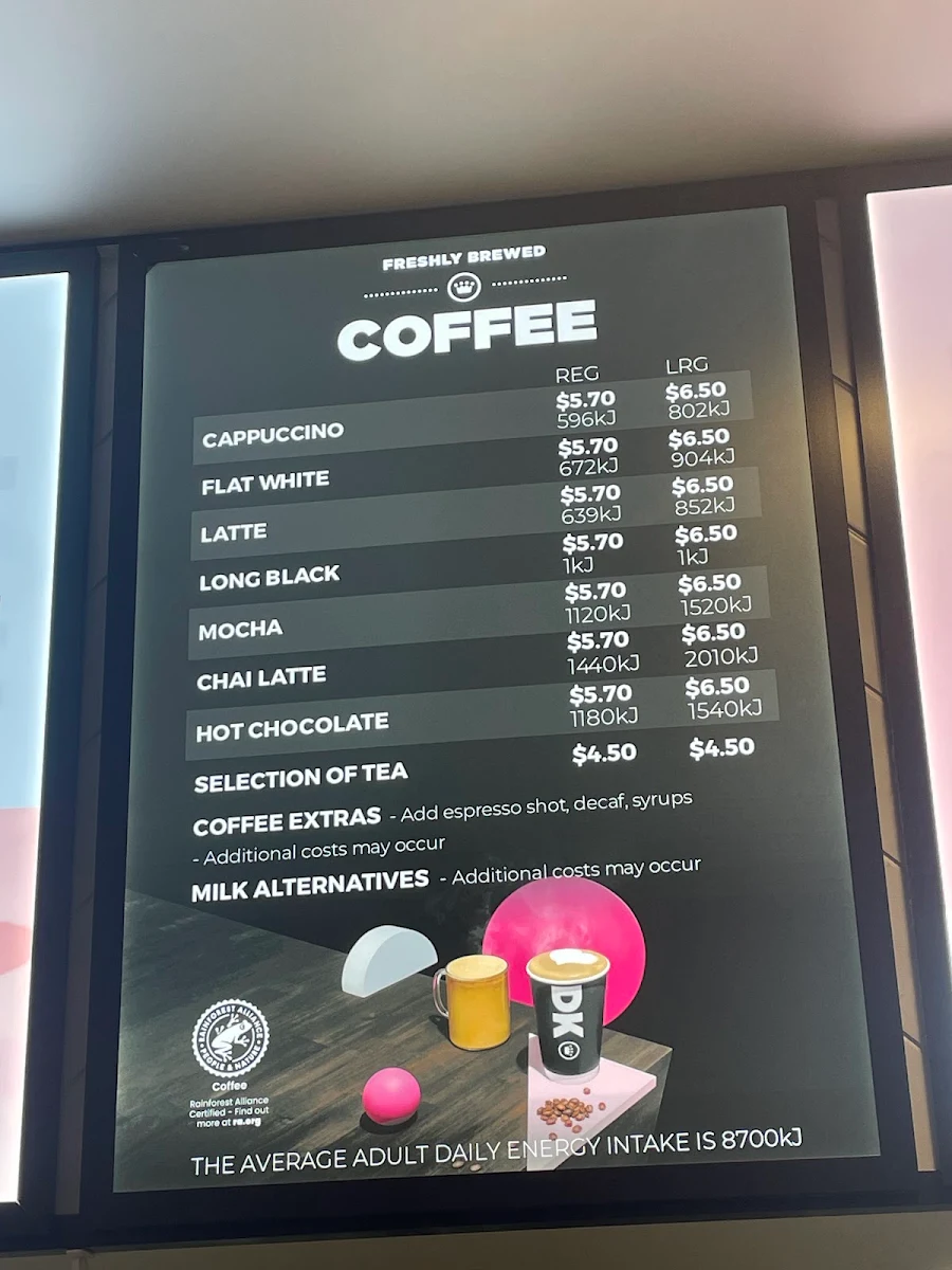 Menu, Donut King Cairns DFO
