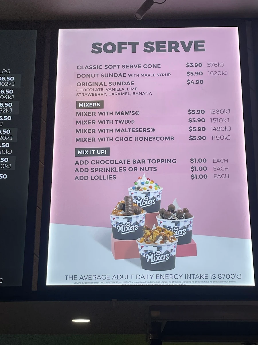 Menu, Donut King Cairns DFO
