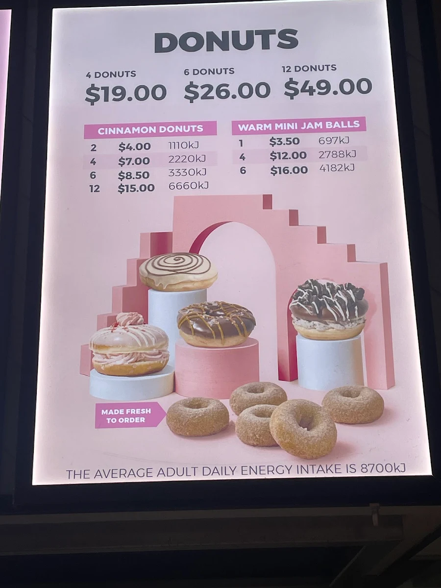 Menu, Donut King Cairns DFO