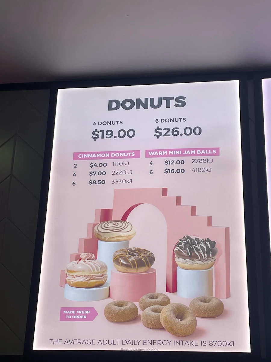 Menu, Donut King Cairns DFO