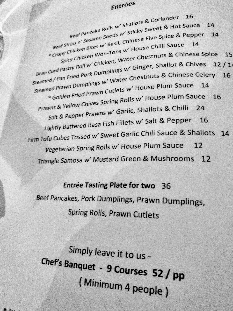 Menu, Blue Eye Dragon