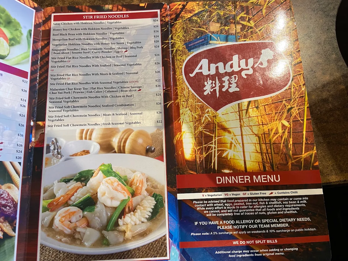 Menu, Andy's Kitchen