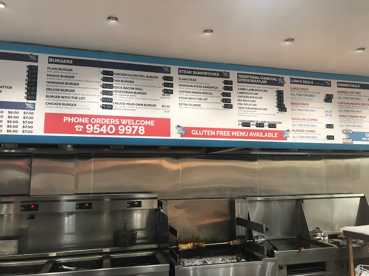 Menu, Captain Mako's Fish & Chips