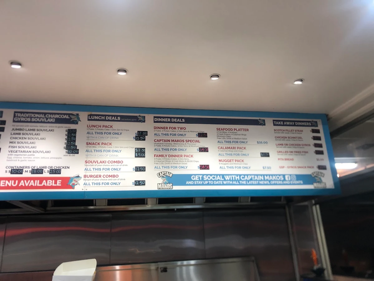Menu, Captain Mako's Fish & Chips