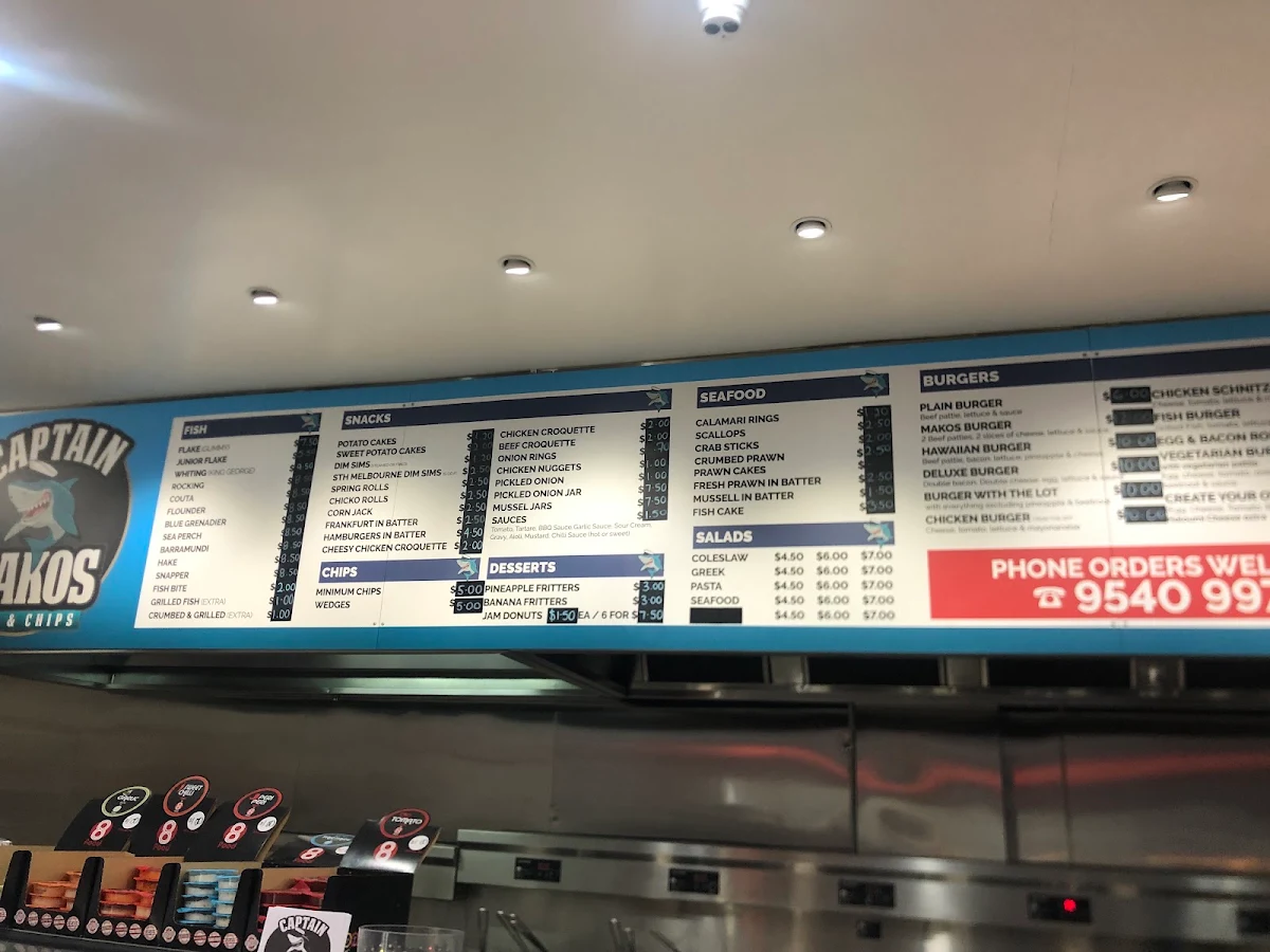 Menu, Captain Mako's Fish & Chips