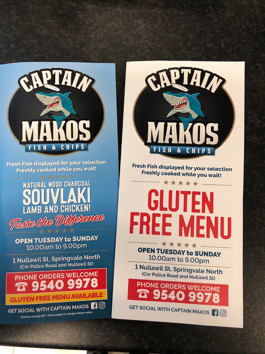 Menu, Captain Mako's Fish & Chips