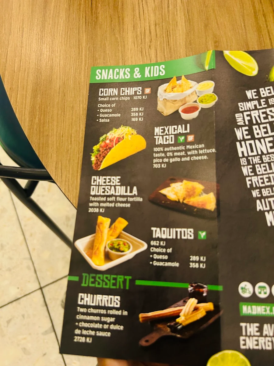 Menu, Mad Mex Watergardens