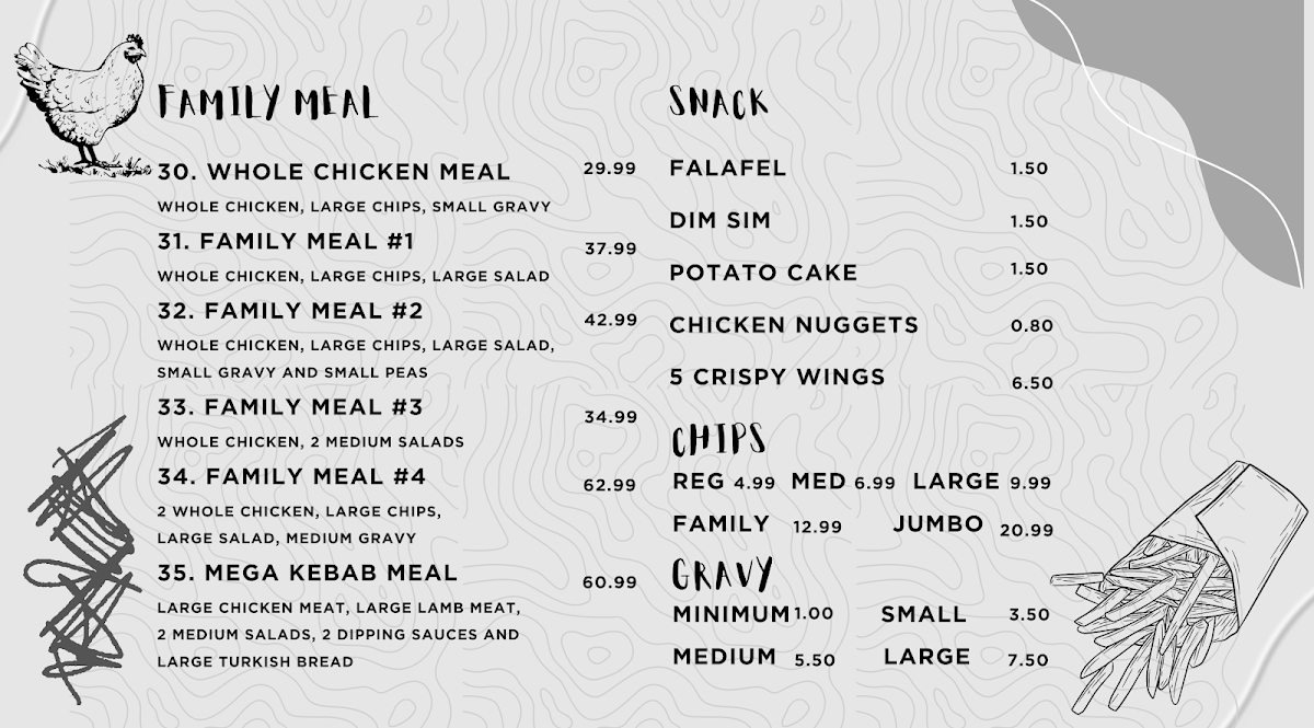 Menu, Derrimut Charcoal Chicken & Kebab