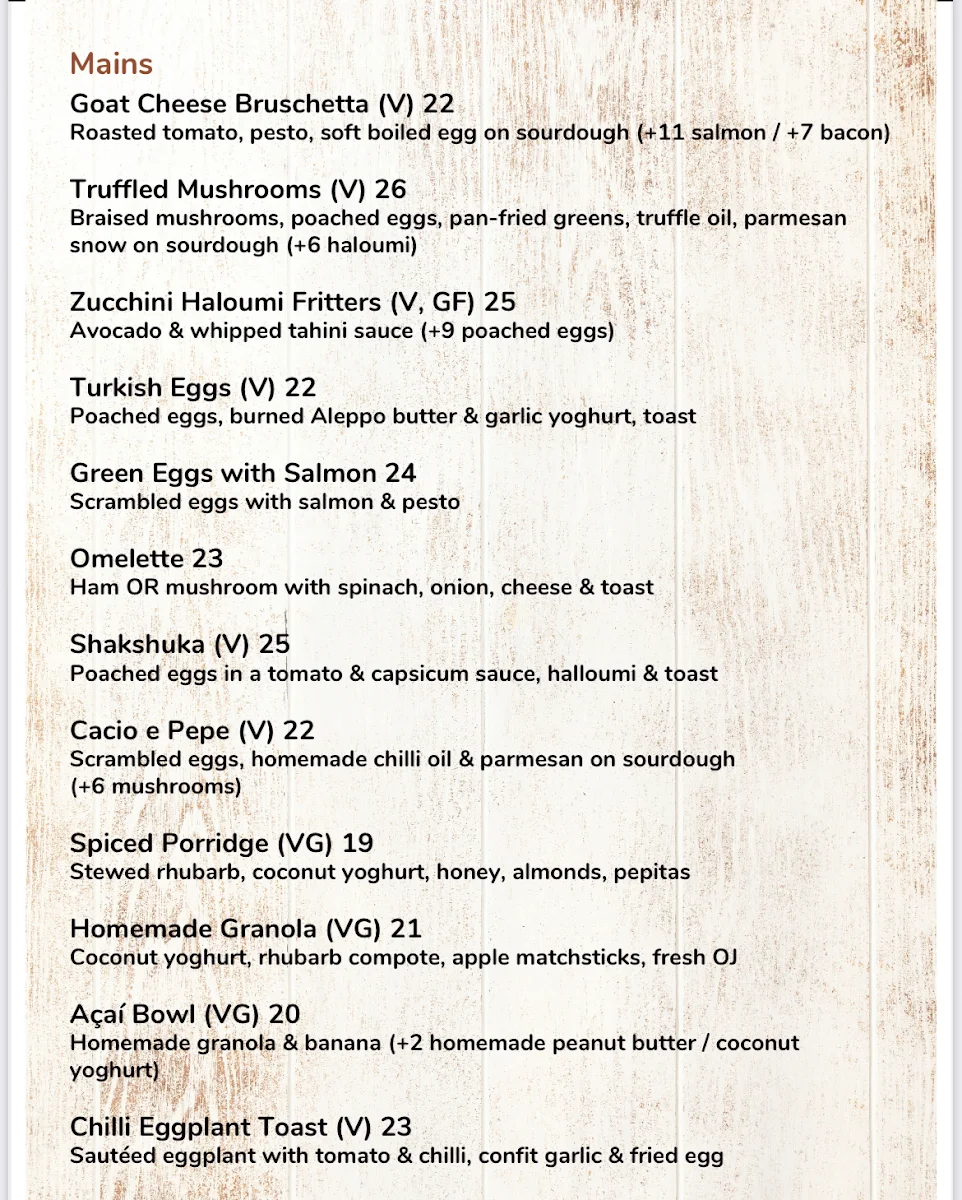 Menu, Organic Bread Bar Darlinghurst