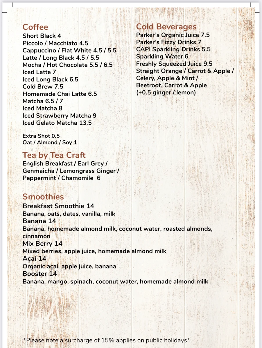 Menu, Organic Bread Bar Darlinghurst