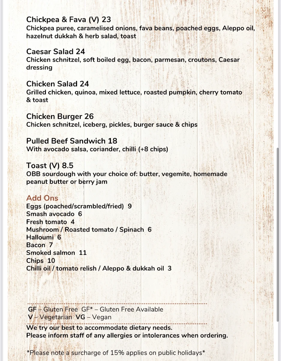Menu, Organic Bread Bar Darlinghurst