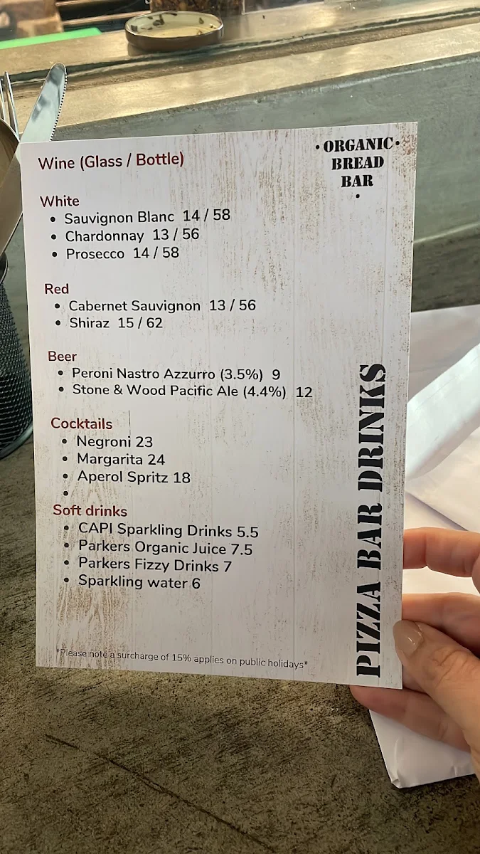Menu, Organic Bread Bar Darlinghurst