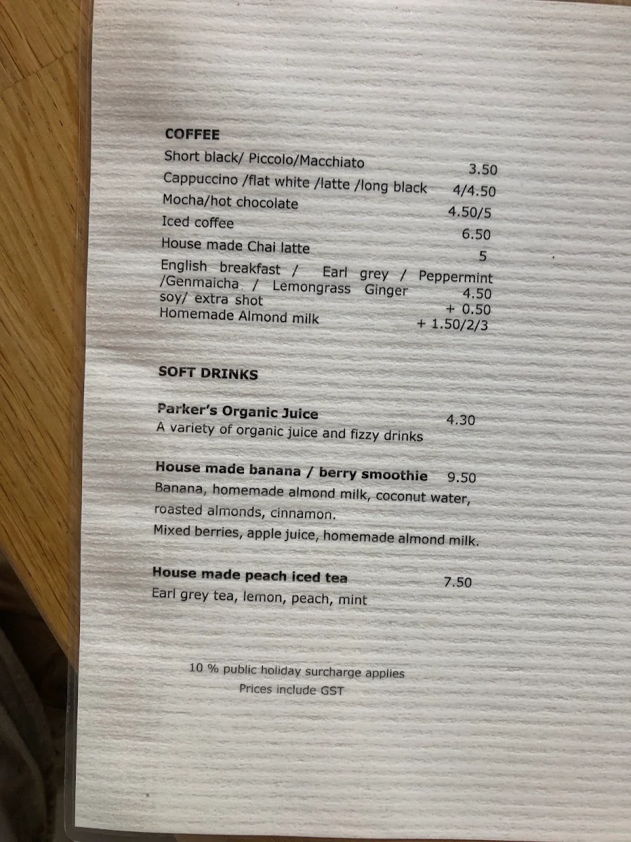 Menu, Organic Bread Bar Darlinghurst