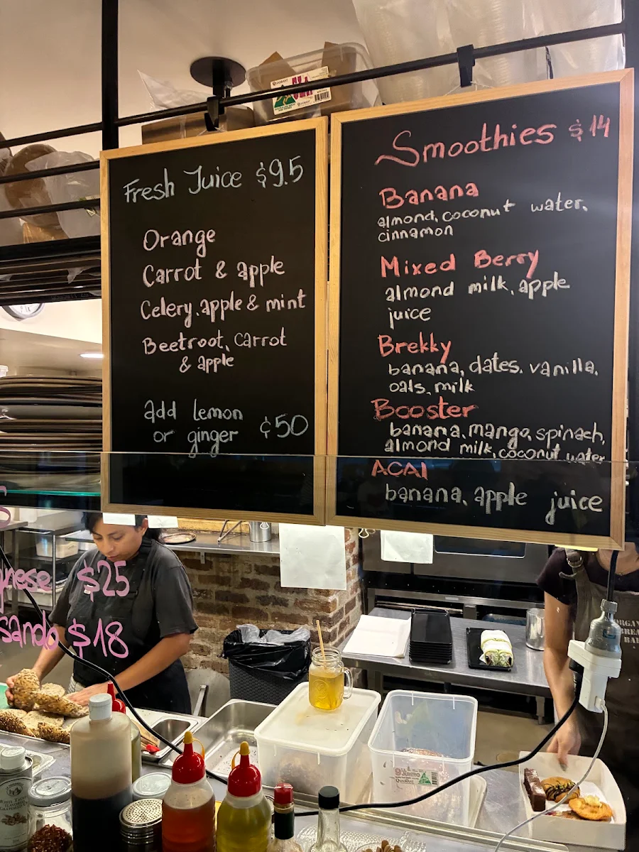 Menu, Organic Bread Bar Darlinghurst