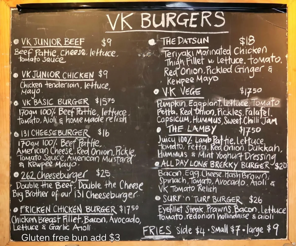 Menu, VK Everydays Beaudesert