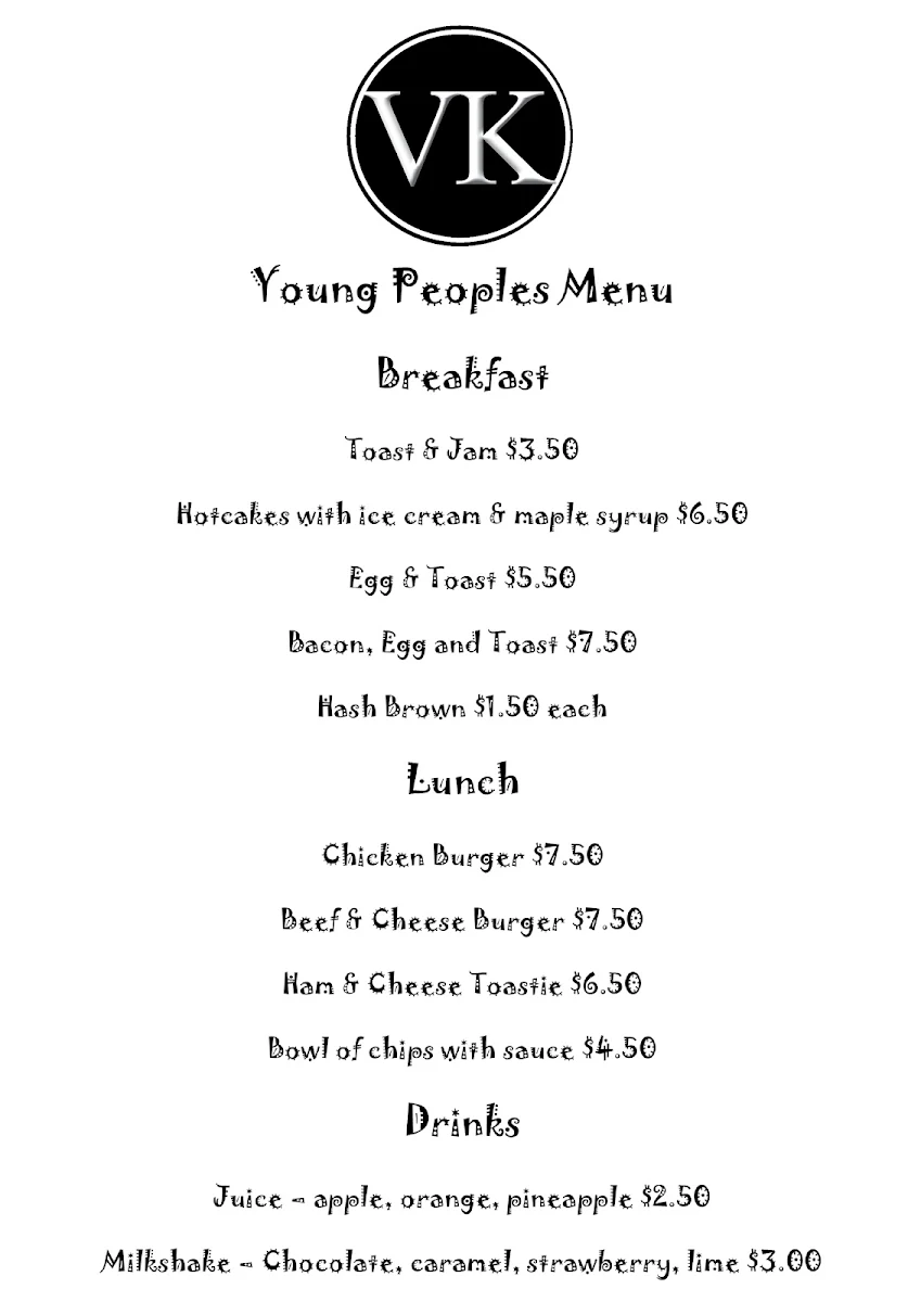 Menu, VK Everydays Beaudesert