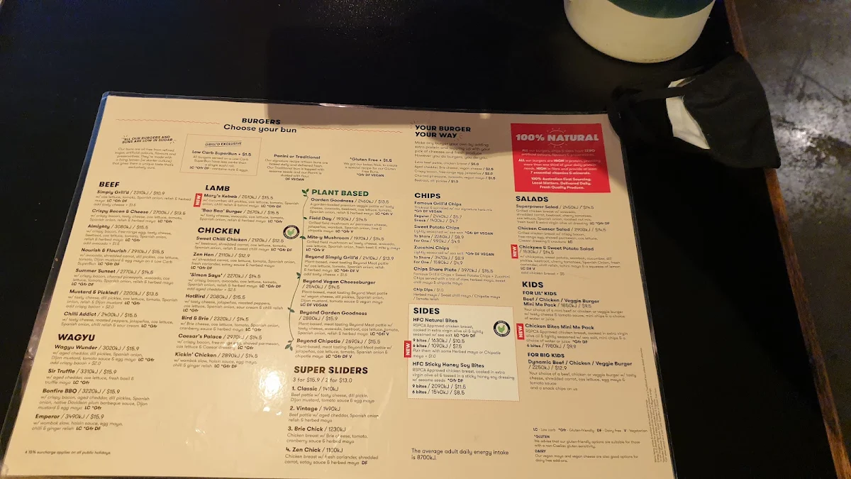 Menu, Grill'd Rouse Hill