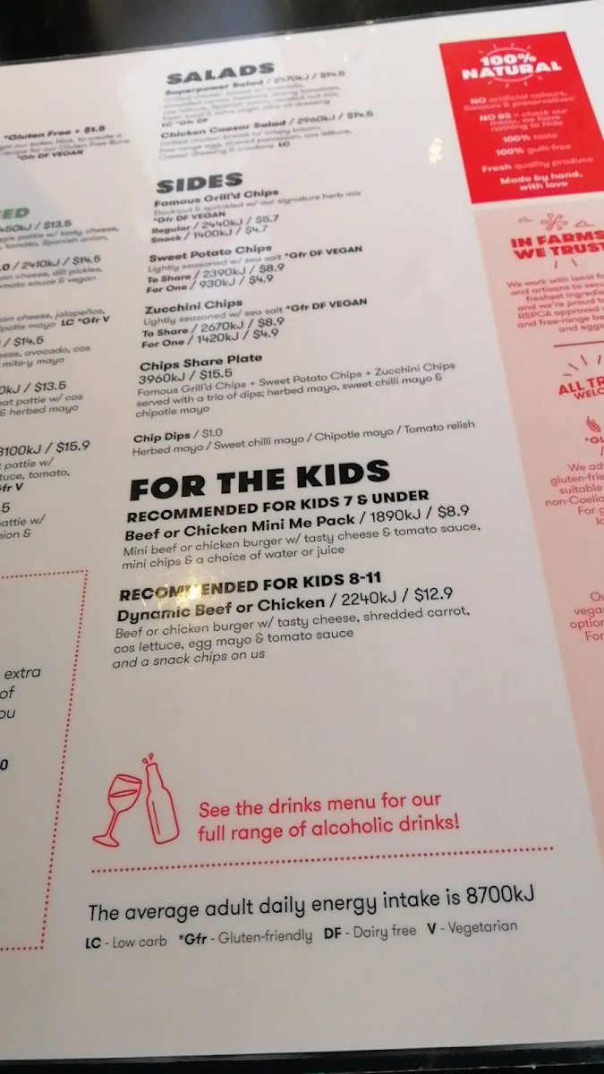 Menu, Grill'd Rouse Hill