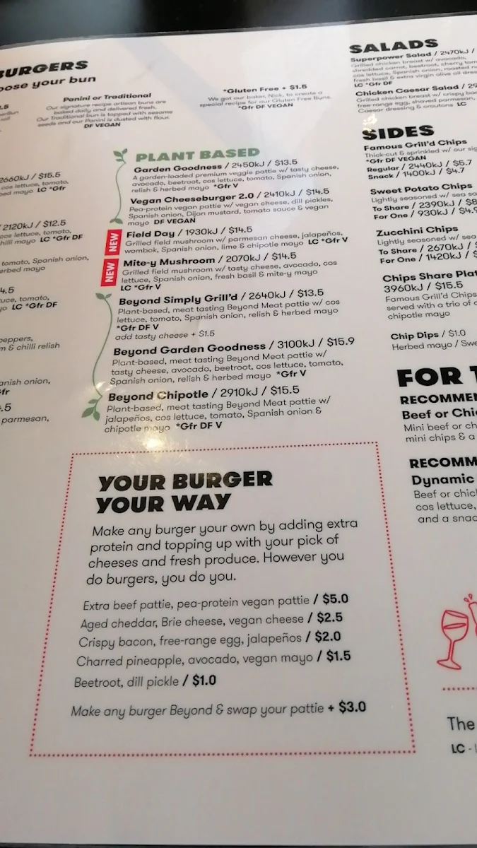 Menu, Grill'd Rouse Hill
