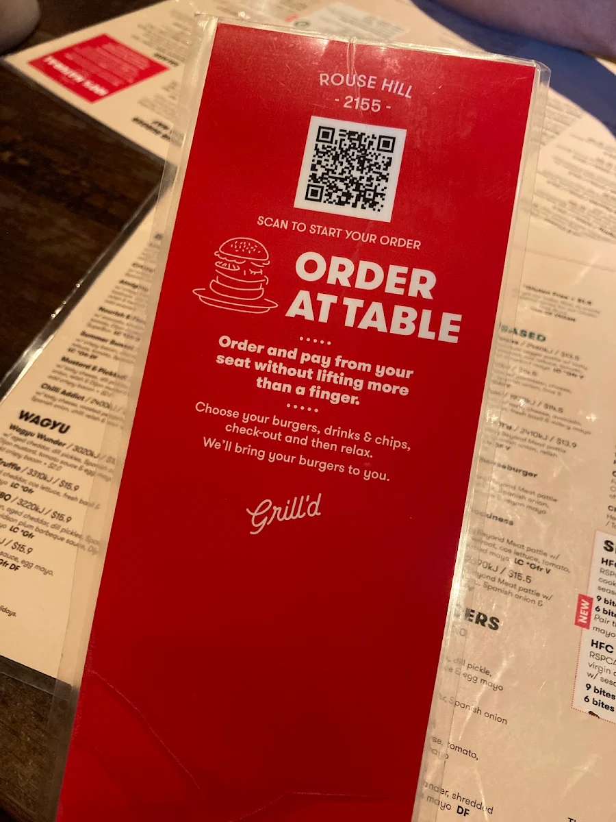Menu, Grill'd Rouse Hill