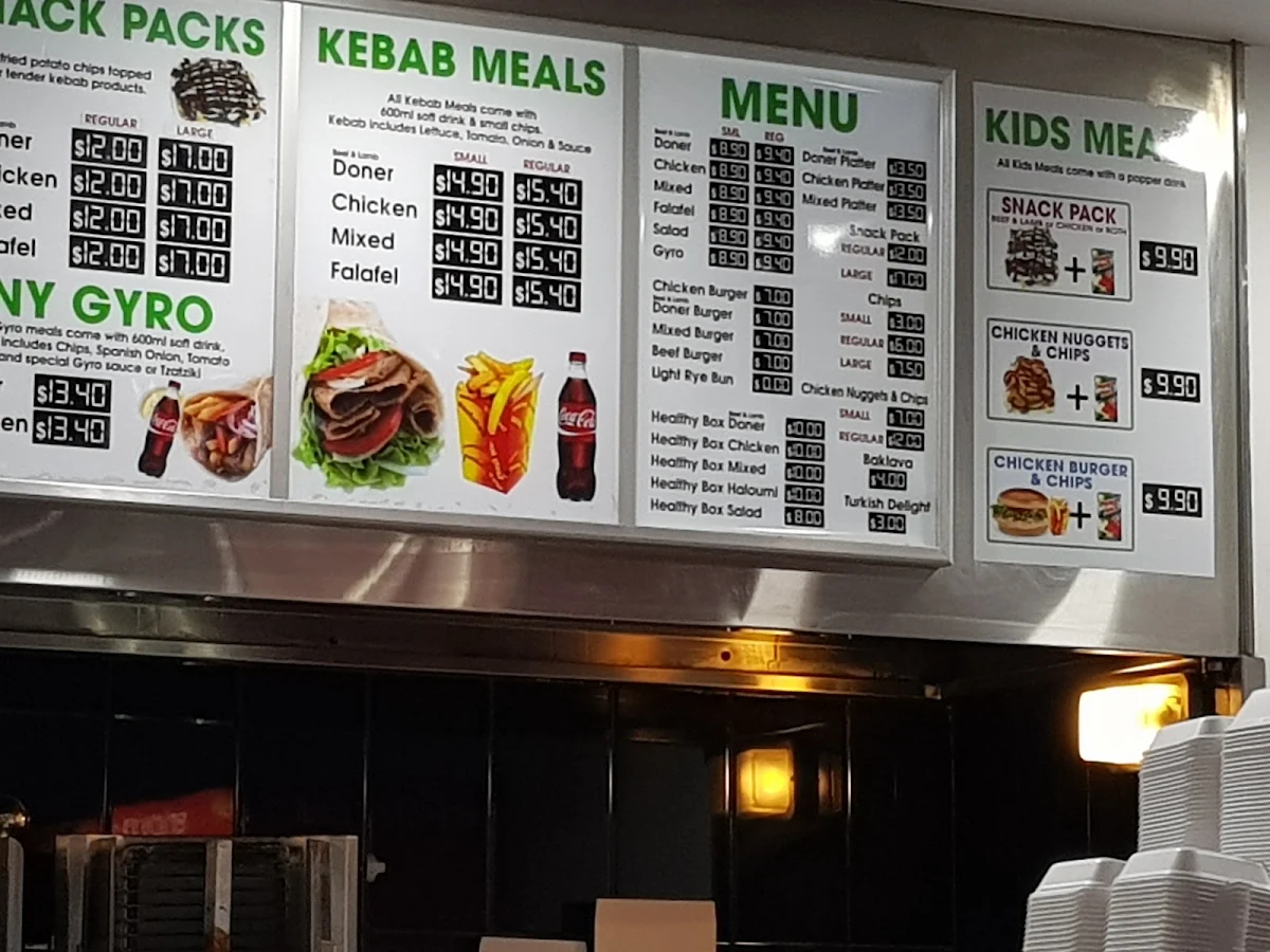 Menu, Mango Hill Kebabs