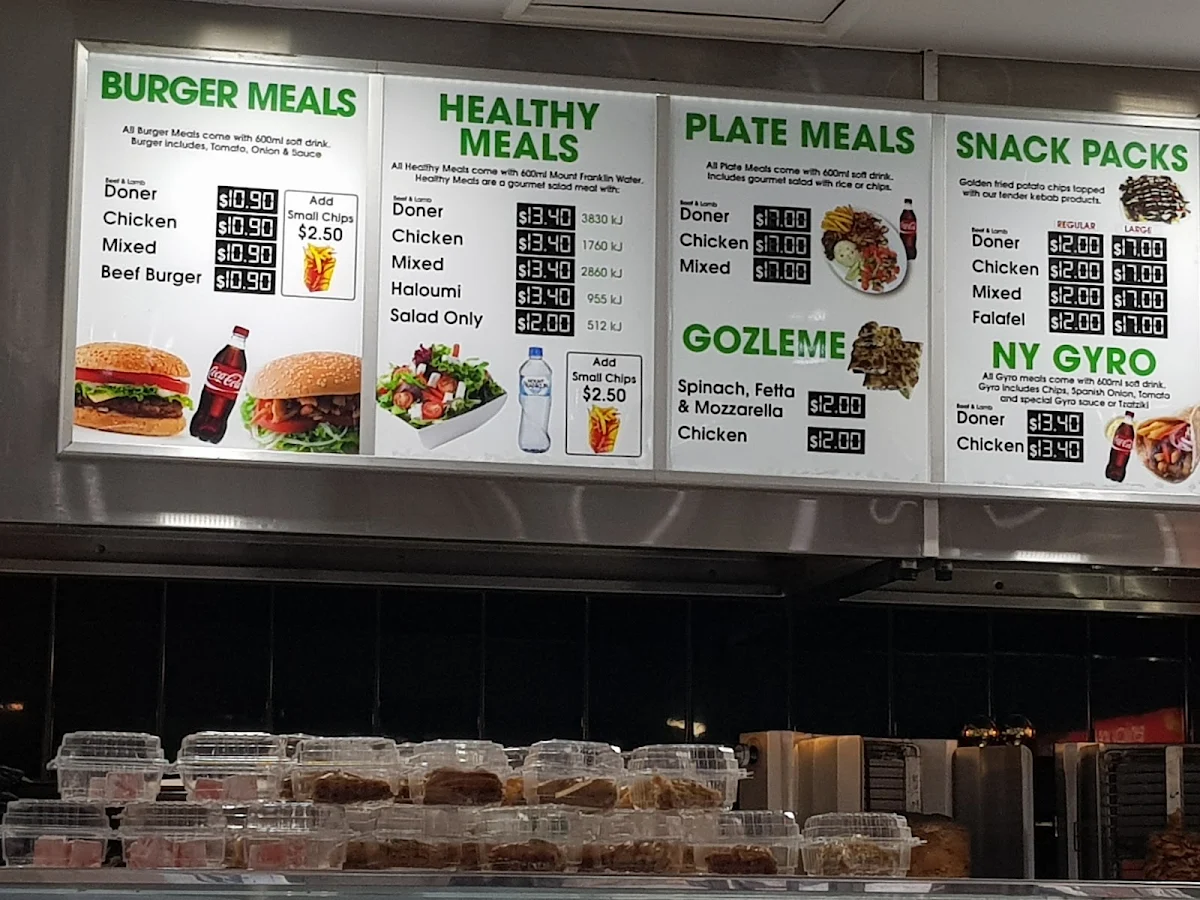 Menu, Mango Hill Kebabs