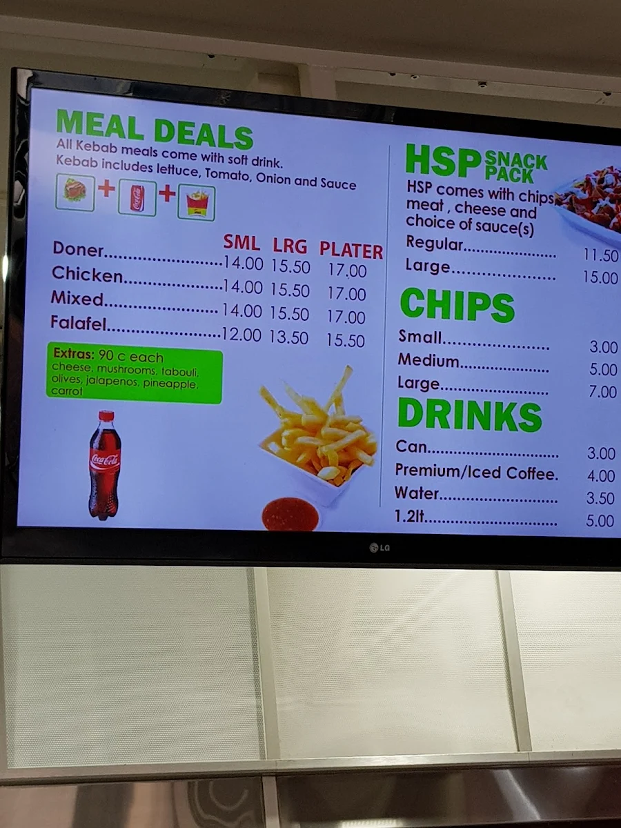 Menu, Mango Hill Kebabs