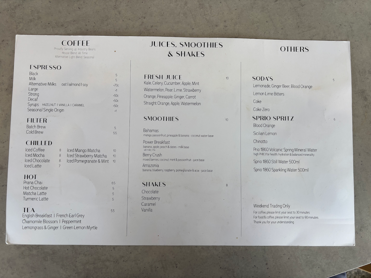Menu, Secret Grounds Cafe Doncaster