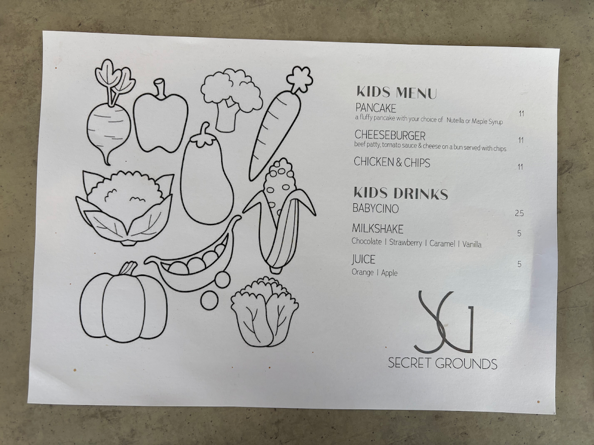 Menu, Secret Grounds Cafe Doncaster