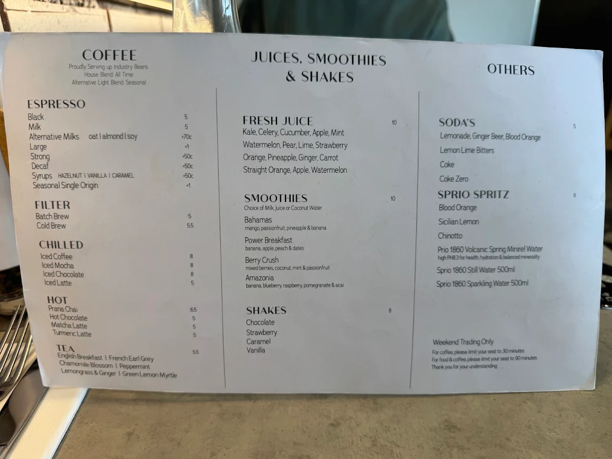 Menu, Secret Grounds Cafe Doncaster