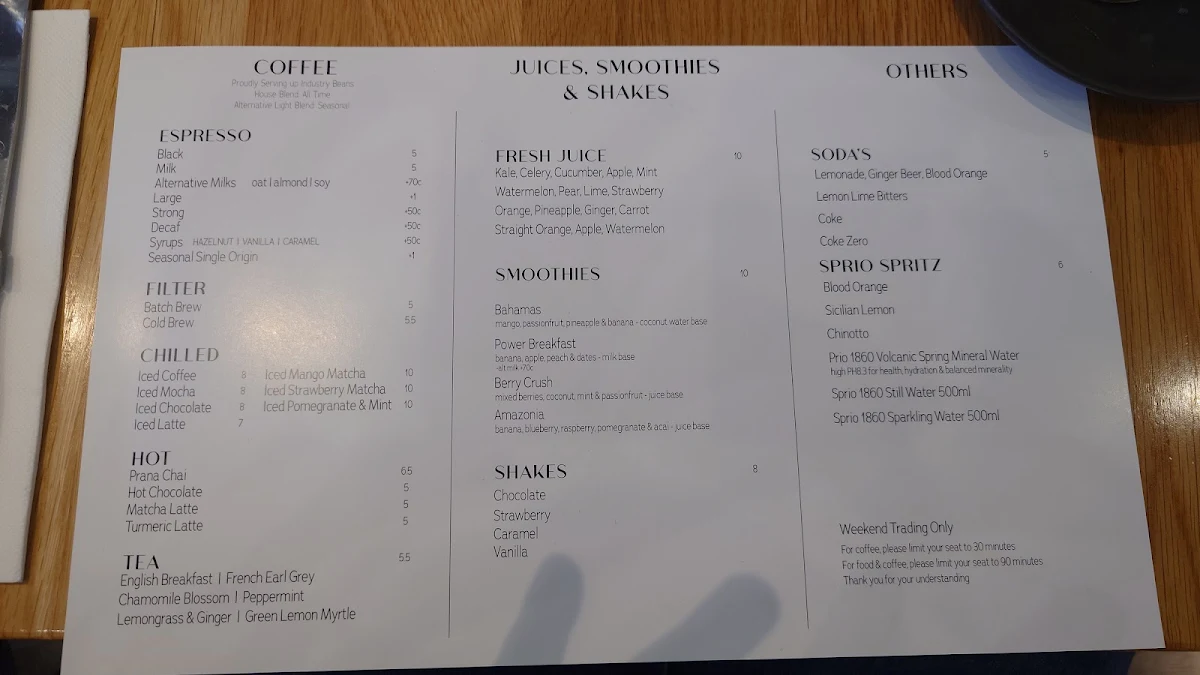 Menu, Secret Grounds Cafe Doncaster