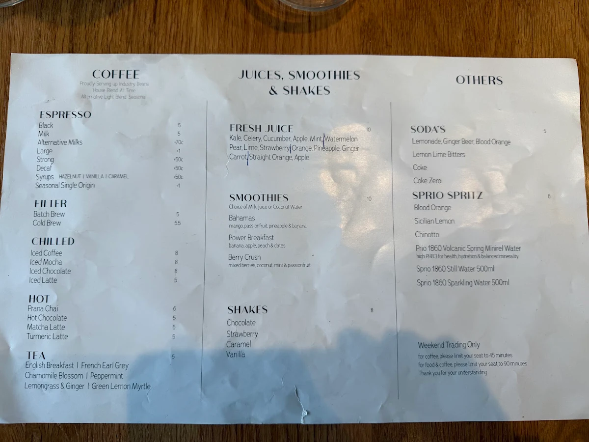 Menu, Secret Grounds Cafe Doncaster