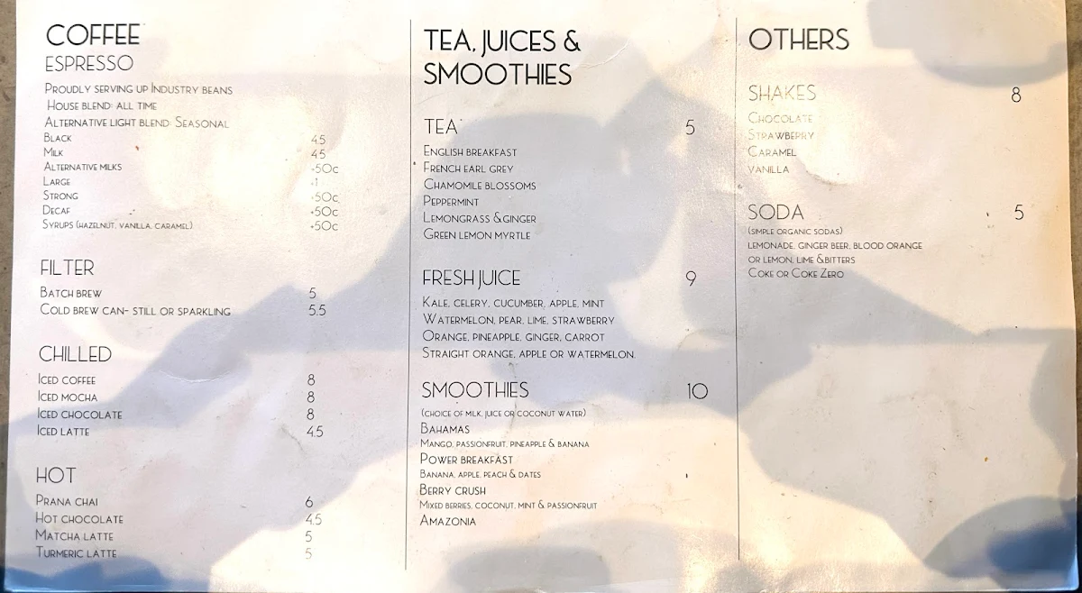 Menu, Secret Grounds Cafe Doncaster