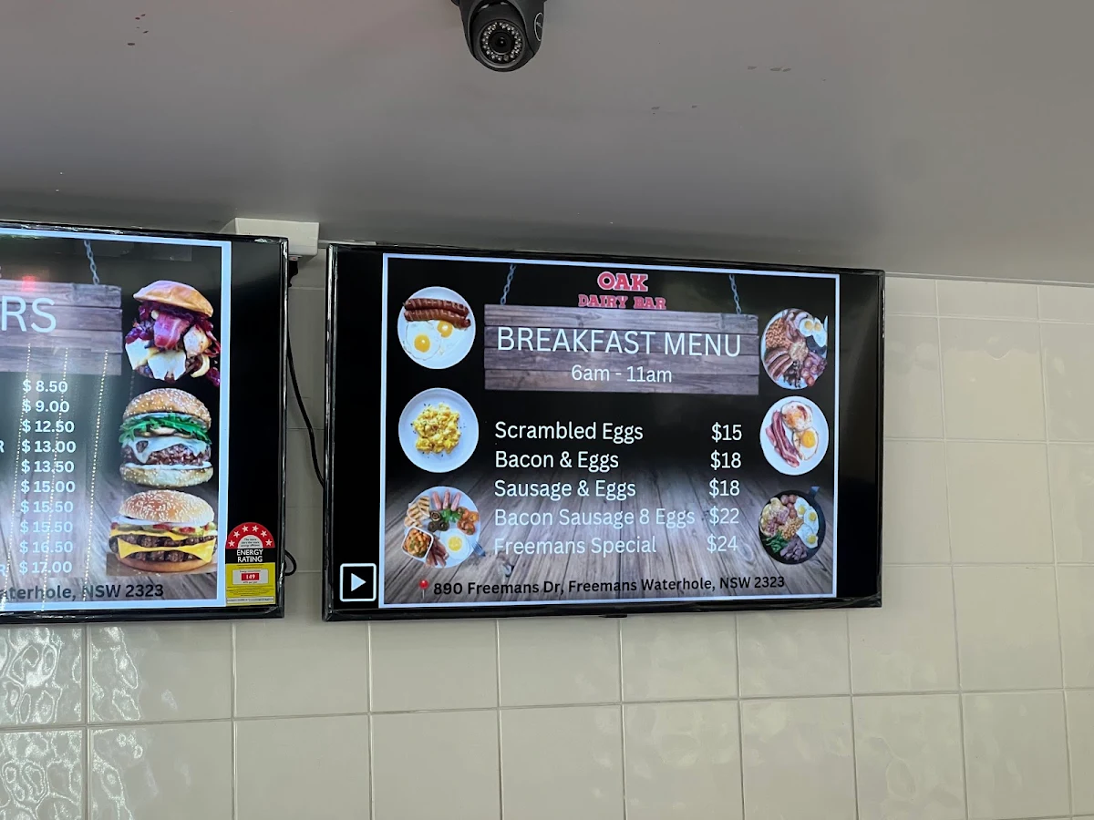 Menu, Oak Dairy Bar