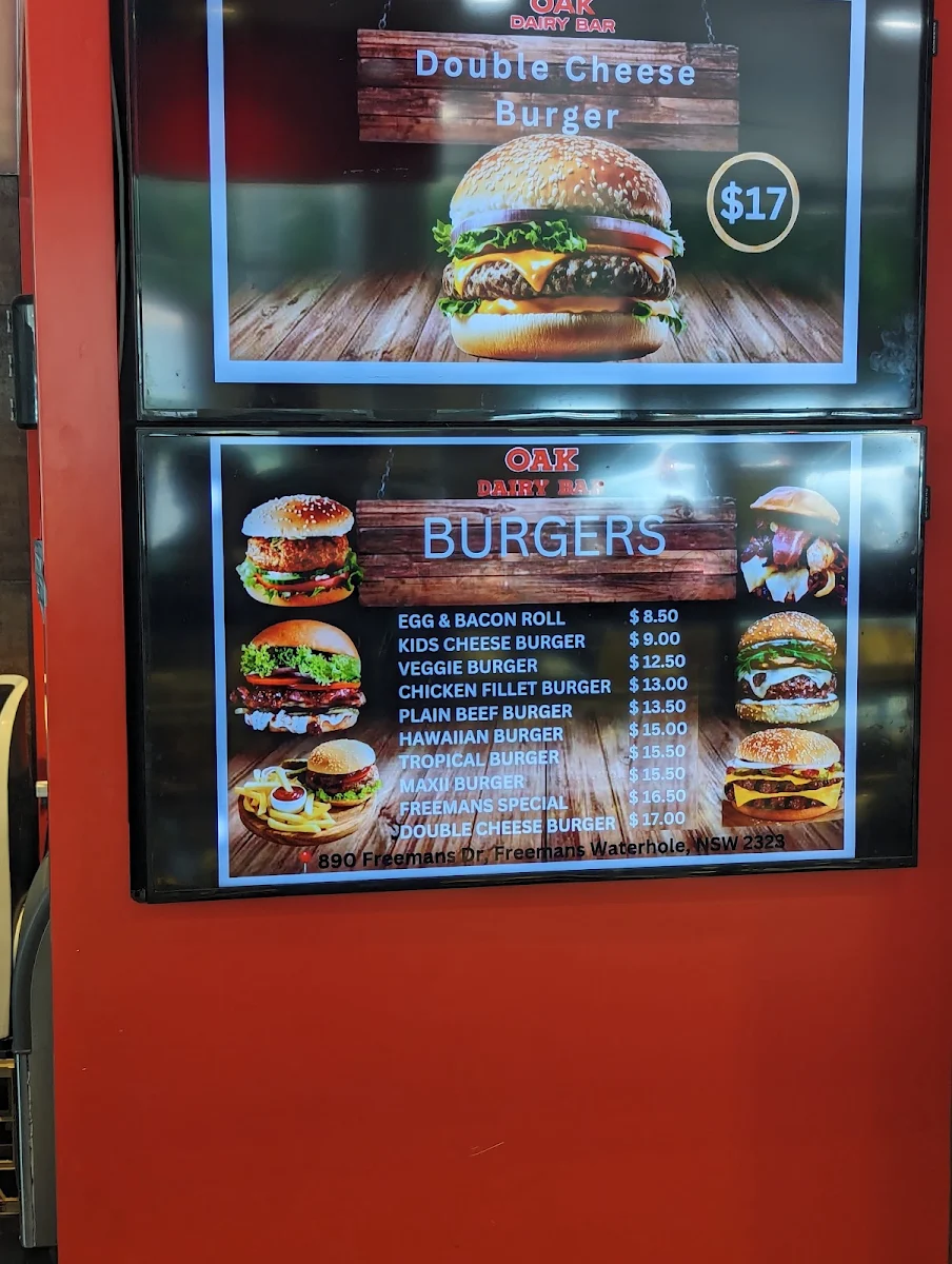 Menu, Oak Dairy Bar