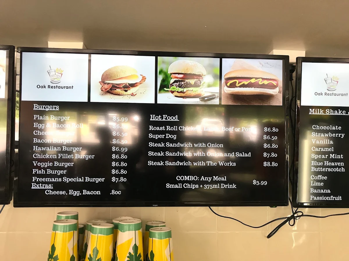 Menu, Oak Dairy Bar