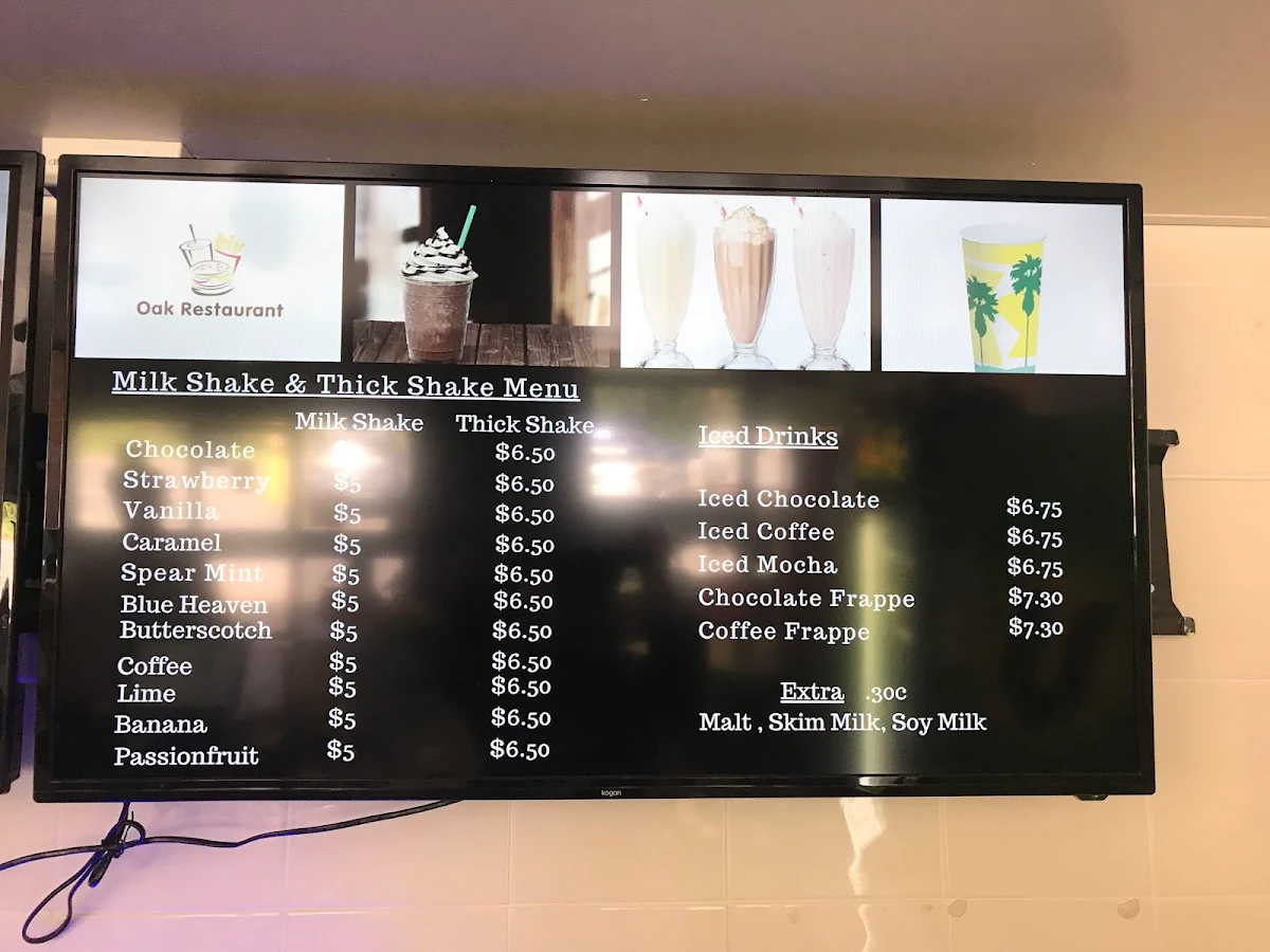 Menu, Oak Dairy Bar