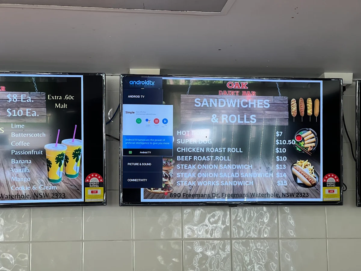Menu, Oak Dairy Bar