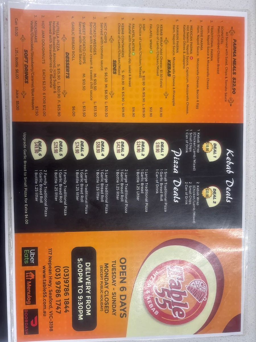Menu, Table 55 - Seaford