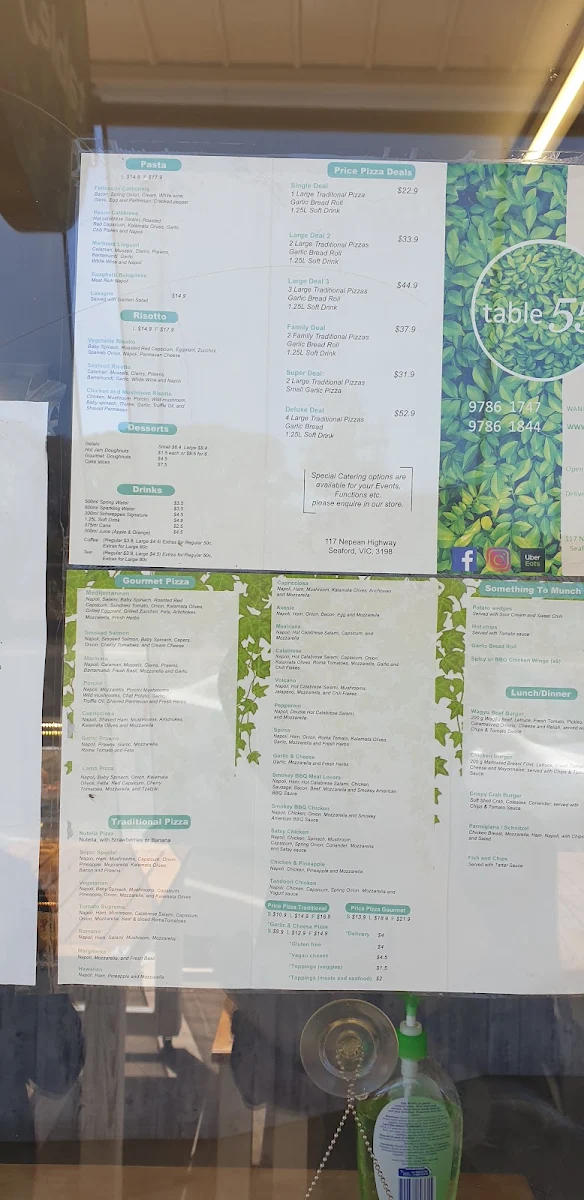 Menu, Table 55 - Seaford