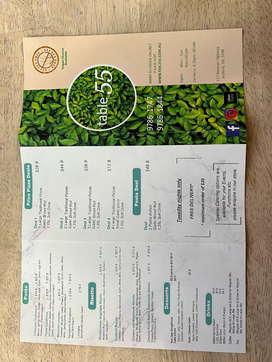 Menu, Table 55 - Seaford