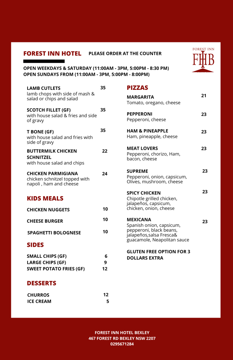 Menu, Forest Inn Hotel